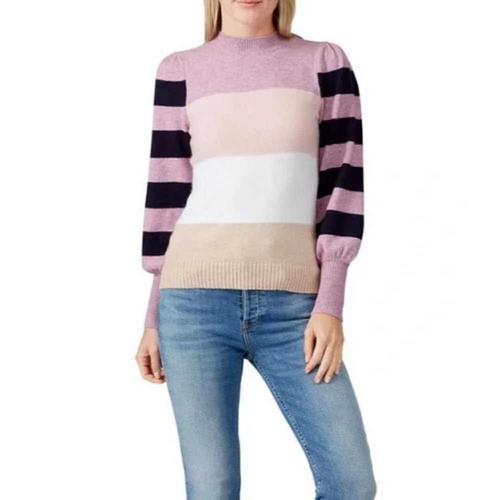 Line and Dot Pink/Multicolor Stripe High Neck Sweater Size Small